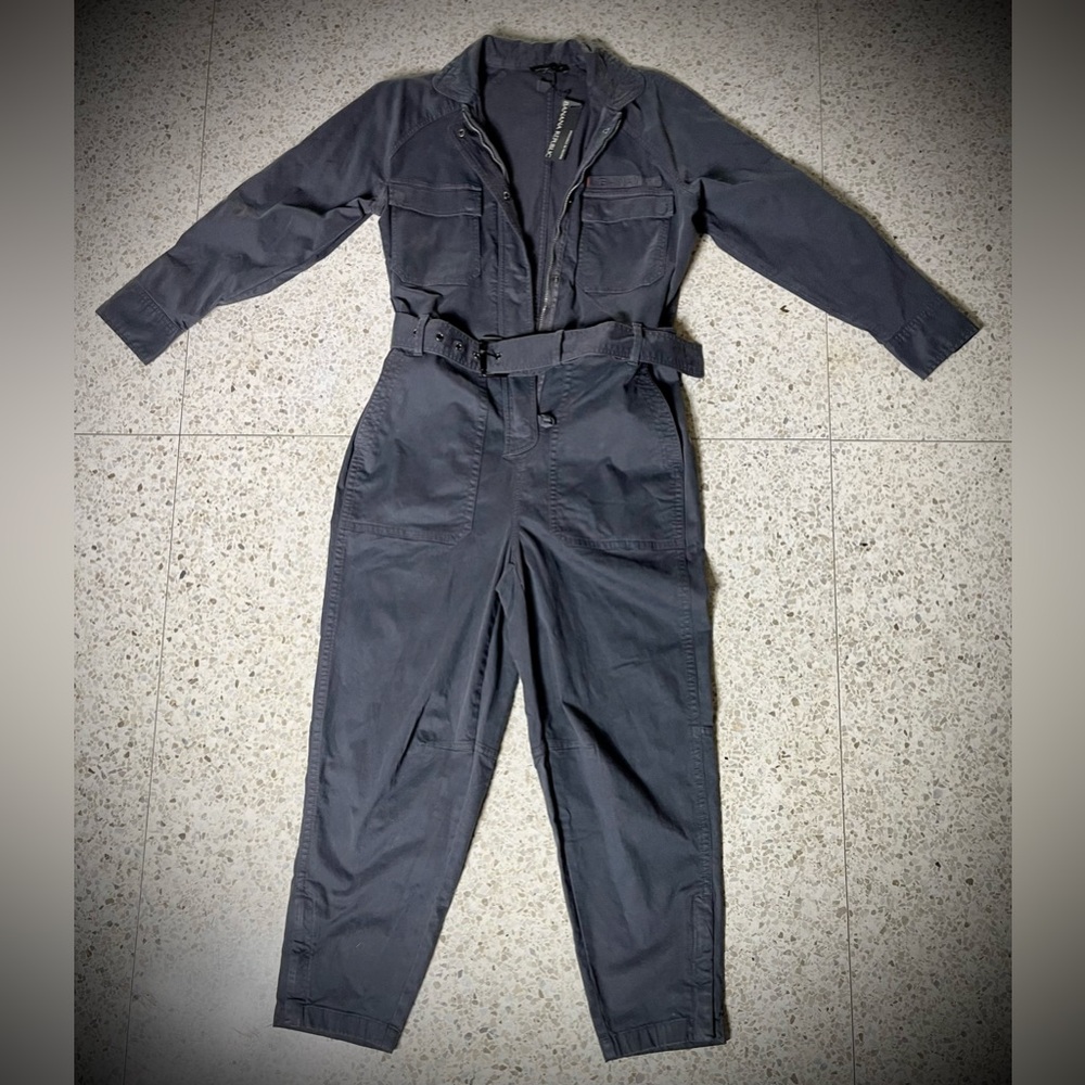 NWT - Banana Republic Grey Belted Zip Front Long Sleeve Military Style Jumpsuit